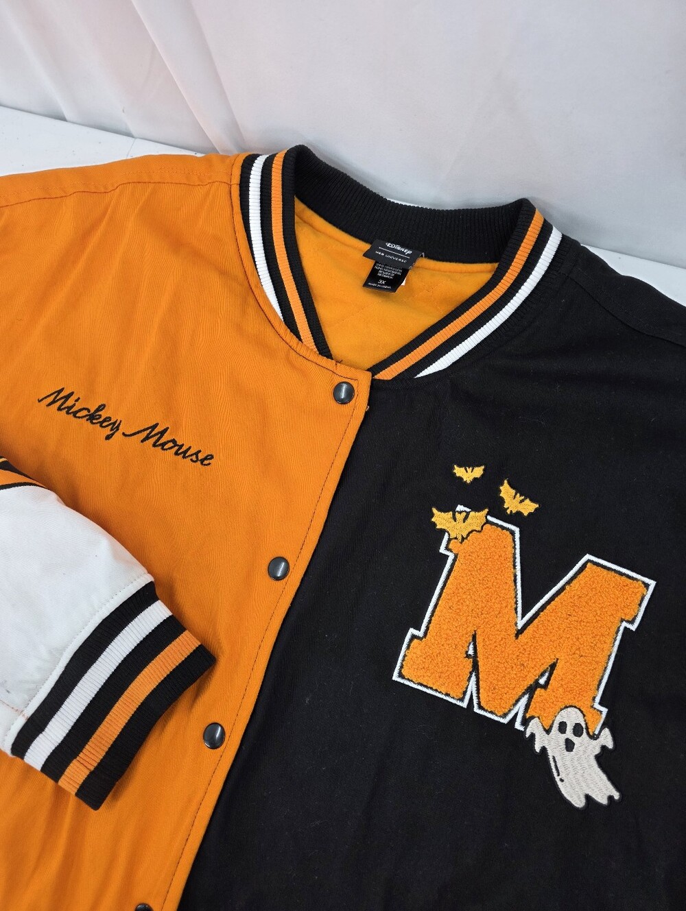 Her Universe Disney Mickey Mouse Halloween Varsity Jacket Size 3X Orange White.